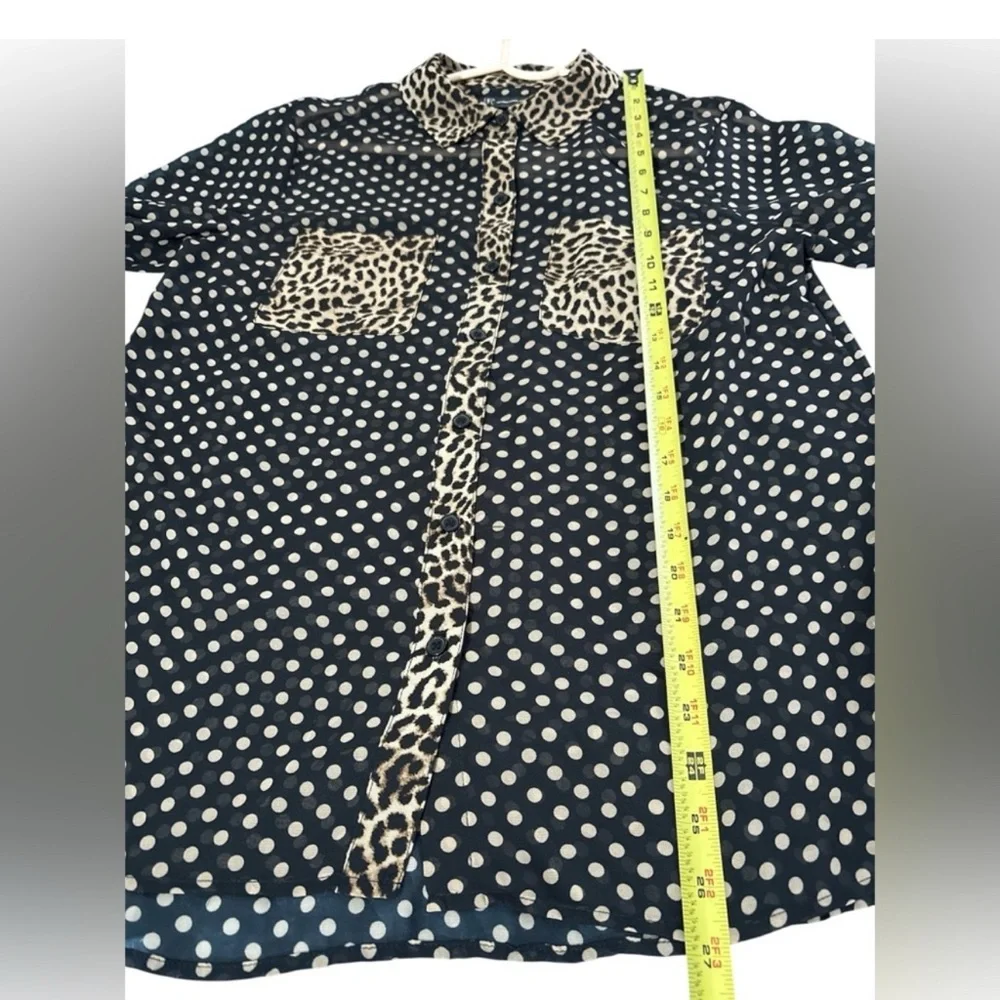 NWT INC International Concepts Black and Tan Sheer‎ Polka Dot Blouse Size Medium - Picture 8 of 10